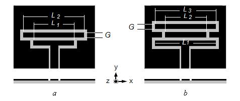 1542 PIERS Proceedings, Kuala Lumpur, MALAYSIA, March 27 30, 2012 (a) (b) Figure 1: The geometries of the proposed antennas with: (a) two, and (b) three composite C-slot structures.
