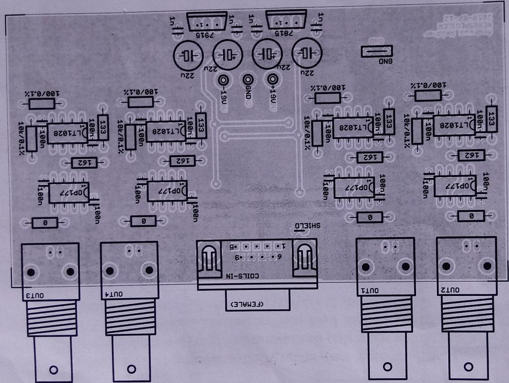 5 FIG. 9. Top view of the board with all components including resistors, voltage regulators, buffers, inputs and outputs FIG. 10. The suspension system with copper coil damping system B.