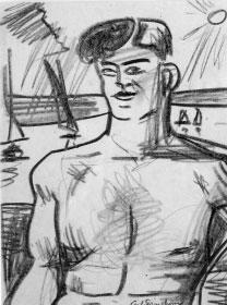 838 839 838. Carl Sprinchorn (American, 1887-1971) On the Beach/A Male Figure Sketch Signed Carl Sprinchorn l.c. Crayon on paper, sight size 9 3/4 x 7 1/4 in.