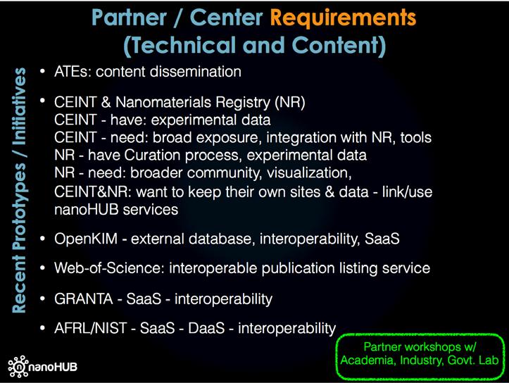 community, visualization, CEINT&NR: want to keep their own sites & data - link/use nanohub services OpenKIM -