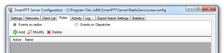 Rules SmartPTT Radioserver allows you to set up rules to perform automatic actions (playback sounds, send messages, play predefined voice notifications) based on conditions specified in the Rules tab