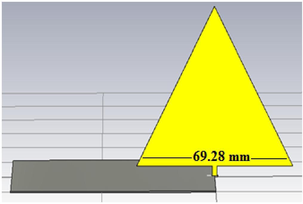 Figure 3 shows geometry of proposed planar equilateral triangular monopole antenna (PETMA) above a one sided half rectangular ground plane of size 90 x 105 mm 2.