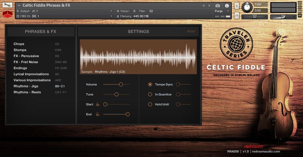 PHRASES & FX Traveler Series Celtic Fiddle includes a collection of over 250 pre-recorded phrases and 100 FX samples. Use these to add realism and for inspiration.