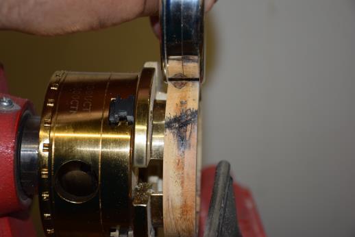 10) Stop the lathe and check it frequently until the bangle blank just fits inside the