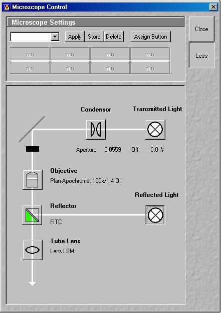 Microscope Control (cont.) Fluorescent Light Control You should still be in the VIS position on the Acquire tab, and have the Microscope Control dialog open.