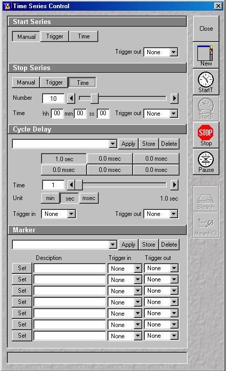 Time Series Start Series Select manual start, press the StartT icon. Stop Series Select either Manual or Time.