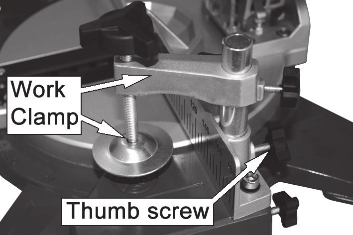 Loosen the thumb screw on the clamp support. 2. Slide the work clamp into the clamp support. 3.
