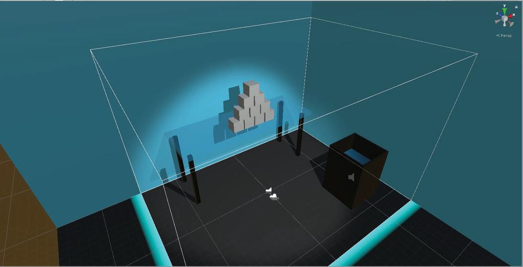 METHOD. The virtual environment The virtual environment is made up of a small room x meters in size containing a few objects. In front of the participant is a glass table with ten cubes on it.