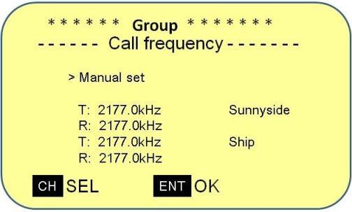 7. Rotate the [CH] knob to select the desired traffic frequency. a. Press [ENT] button to continue to the Group Call frequency menu. b. IF Manual set is