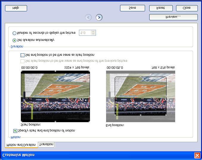 Customizing Motion 1 Click on the image in the timeline you wish to work with 2 Click on the Customize Motion button directly below the picture Go to the next image 3 The program defaults to the