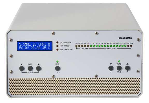 JUMA PA1000 overview JUMA PA1000 is a ultra light weight (only 5.5kg) solid state 1kW linear amplifier for HF and 6 meter bands.