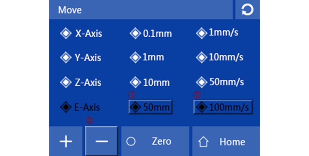 interface, click "Move", "E-Axis" and "+" to enable the extrusion of a section of
