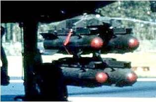 Laser Guided Missile Hellfire laser guided missiles mounted on a US Army Apache helicopter gunship.
