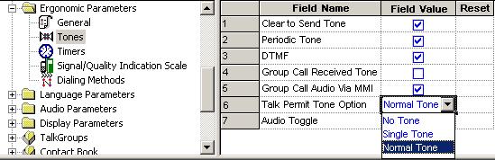 3-84 Customer Programming Software (CPS) 23.2.4 Group Call Received Tone If enable the received Group Call Alert will sound. This feature is Enabled/Disabled by clicking in the check box. 23.2.5 Group Call Audio via MMI Indicates whether the Group Audio sub-menu appears in the terminal s menu.