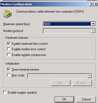 4-14 Data Connection Select the Enable Hardware Flow Control an Show Terminal Window options. Select->OK.
