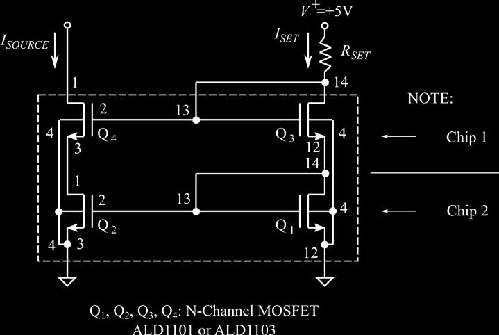5. Next, construct the cascode current source shown in Figure 2, using two NMOS pairs. Repeat the measurement of the output current as you vary the load. Q2.