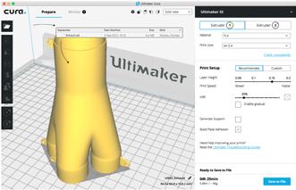 Slice a model To slice a model in Ultimaker Cura: 1. Load the model(s) by clicking the Open File folder icon. 2.