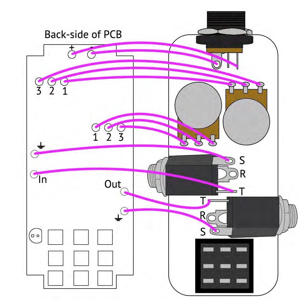 STEP 1: Wire the PCB as shown in the diagram below. Make all connections to the back side of the PCB and solder on the top (screen printed) side of the PCB.
