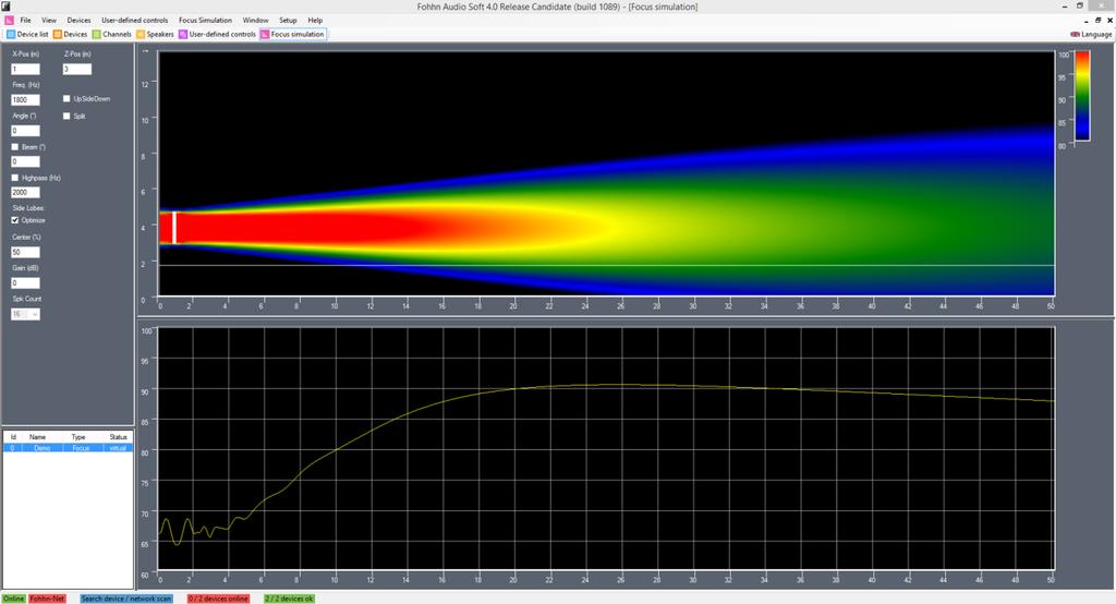7. Beam Simulation Fohhn Audio Soft contains an integrated acoustic simulation window that enables Linea