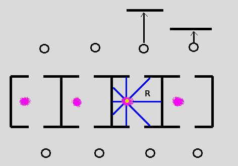 Fig. 5. shows four hypotheses for robot R with priors as pink clusters.