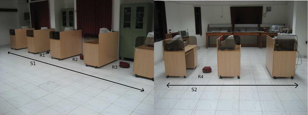 (a) Real Setup with 4 Amigos. Fig. 9. (b) Simulator Counterpart. Setup for the real-time implementation of Active Localization. (a) On moving to frontiers. Fig. 10. (b) Simulation counterpart.