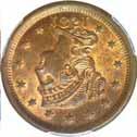 Nice lustrous surfaces with considerable mint red and no significant marks......... #227074 $1295.00 1852. PCGS. MS-65. BN.