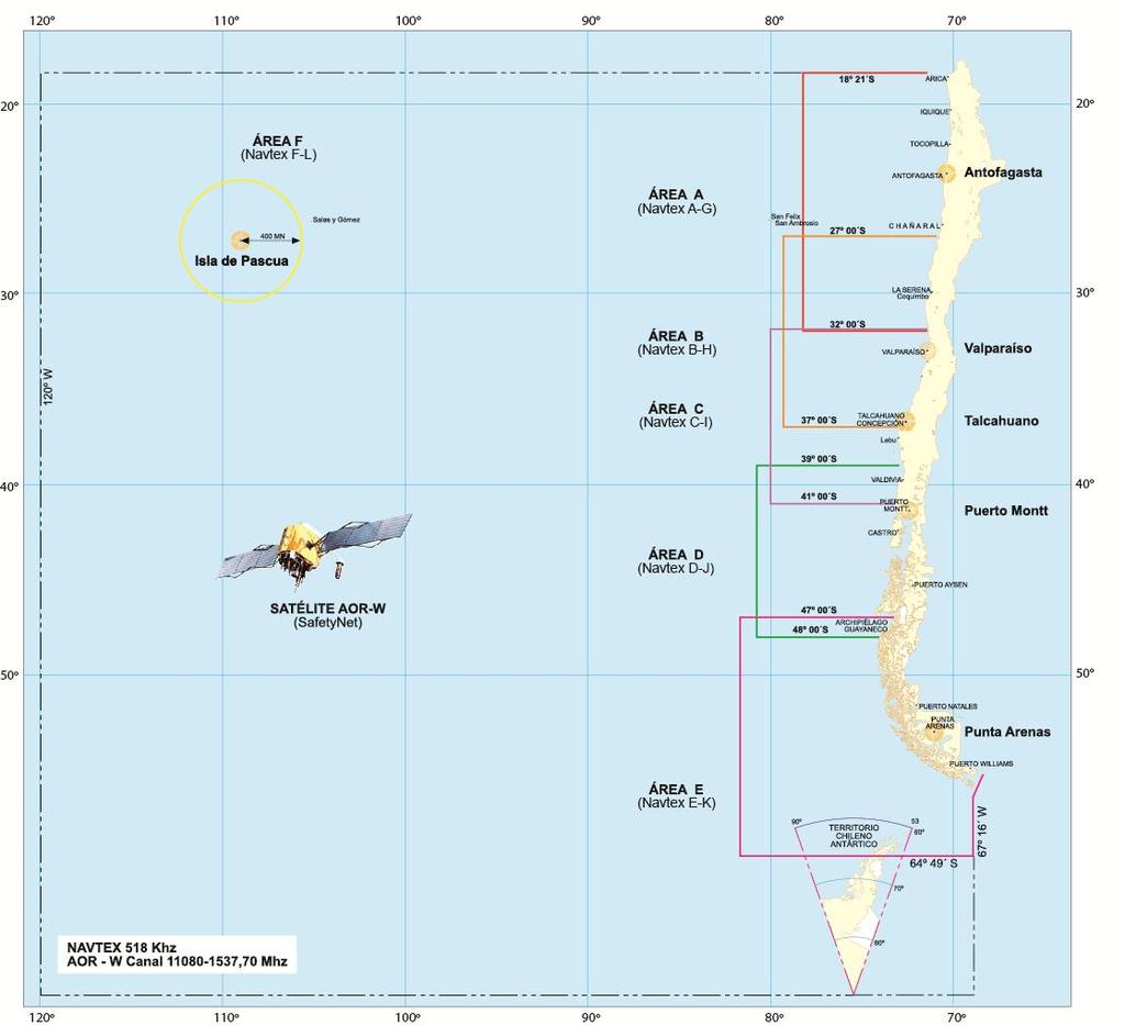 3. NAVTEX Coverage: Diagram of NAVTEX stations and service areas within NAVAREA XV Contact details for NAVTEX Stations ANTOFAGASTA ZONAL RADIO (Area A) TEF : +56 55 2630072 +56 55 2630000 FAX : +56