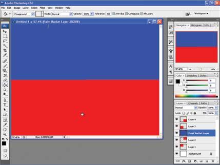 248 Learning Photoshop Figure 6-28. In this image, four quadrants of red pixels have been created on separate layers.