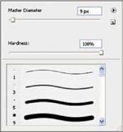 The Flow: setting determines how much paint is deposited in the image at any given time. If the Flow: setting is lower than 100%, the amount of paint produced by the Brush Tool is restricted.
