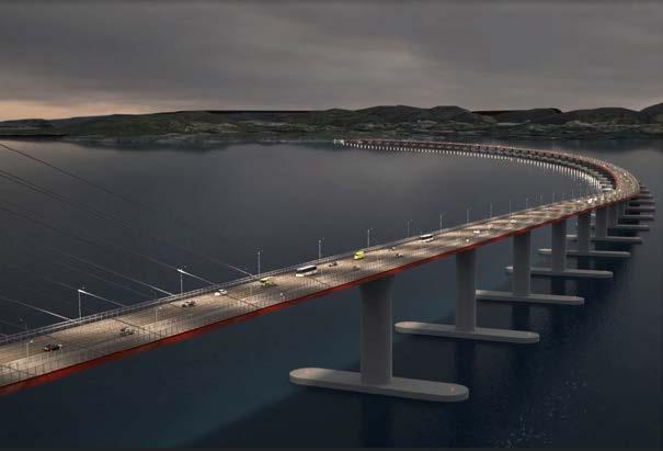 South of Bergen connecting cities 5 km floating bridge over Bjørnafjorden Engineering, concept development Continously improving design basis Concept