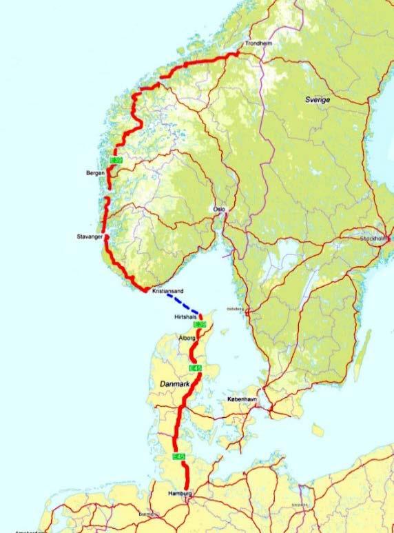 The Coastal Highway Route E39 The current E39 E39 Kristiansand- Trondheim nearly 1100 km, including 7 ferry