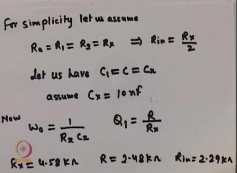 So, for simplicity, let us assume Ra = R1 = R2 = Rx which will give Rin equal Rx by 2 and from this circuit this is the R1 that I forgot this is the R1 value, now let us have C1 = C = Cx, assume