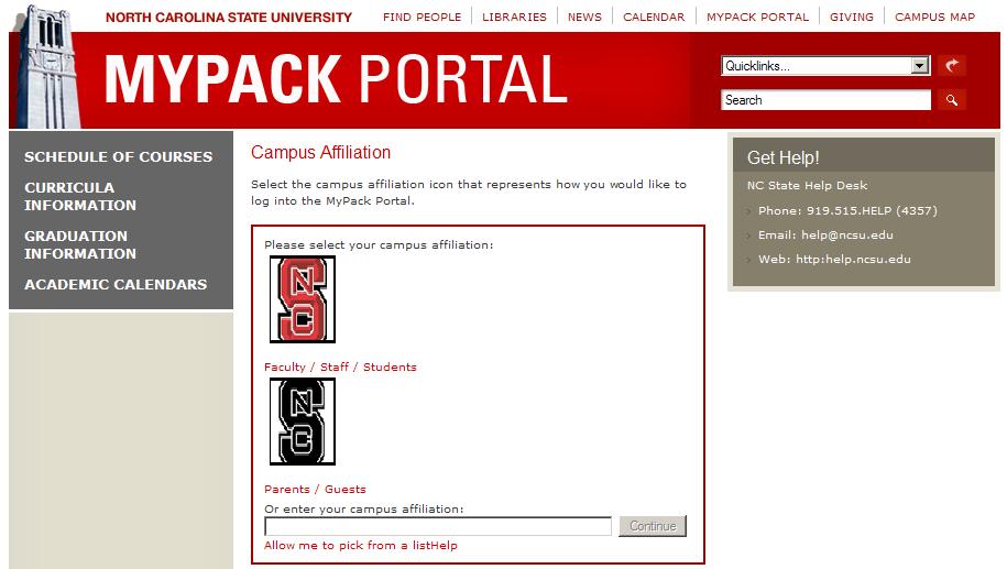 edu/ Then, select Faculty / Staff / Students as the Campus Affiliation Next, complete the