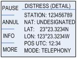Chapter 2: Operation Having pressed the red distress button and sent the distress message, press the soft key INFO to display further information: STATION: shows the radio s MMSI number.