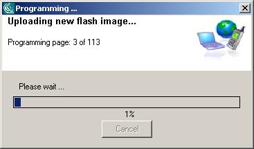 Selecting OK will proceed to uploading the flash code. The flash load progress bar will be shown (Figure 13).