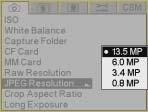 Setting up Cards, Folders, and Files Setting JPEG Resolution There are four resolutions available for JPEG files: 13.