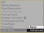 The Basics Setting the User Mode Setting Advanced Mode 1. If the Image LCD is off, press the Menu button to turn it on. If the Image LCD is on and images are displayed, press the Menu button.