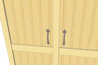 Install the Barrel Bolt Plywood Spacer 3/4 from bottom of the Right Door with 2-1 screws.