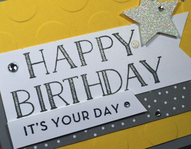 Run it through the Big Shot in the Large Polka Dot Embossing Folder. Cut the Carried Away Designer Series Paper 1 x 5. Attach to the card. 2. Cut Whisper White 1 ½ x 4 ½.