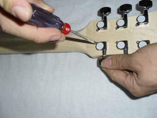 Assembling of tuners Before attaching the neck to the body, fit the tuning machine-heads to