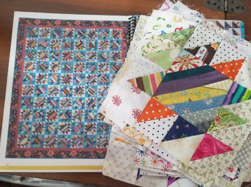I pulled these when I was looking through my UFO projects. When I made Wild Thing, a Bonnie Hunter quilt from String Fling, I made this pile of blocks all in the wrong direction.