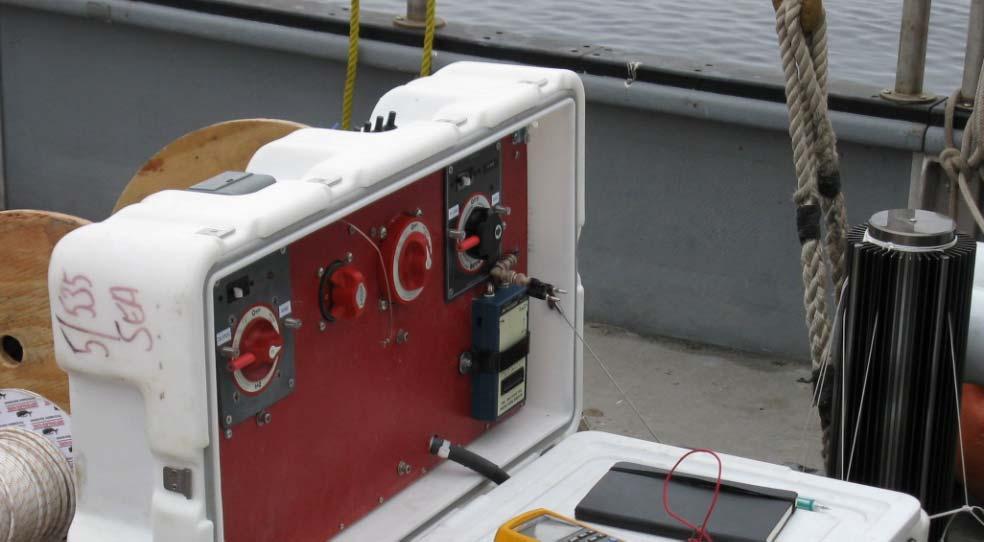 Each electrode is suspended from a float and held at 2-m depth with a V-fin depressor and has a SBE-39 temperature and pressure recorder to monitor electrode depth. Fig.