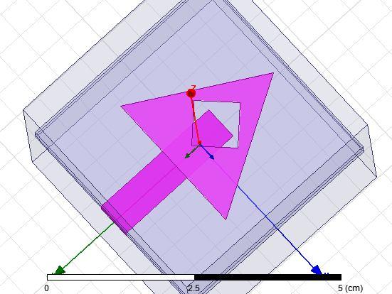 Fig. 3 Simulation antenna module of DSPCETMSA Table 1: Designed parameters of the proposed antennas Antenna Parameters Dimensions in cm Side length of equilateral triangle (a) 2.
