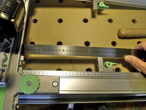 Now the parallel guide can slide back or forward to properly align the measured distance to the rule on the parallel guide.
