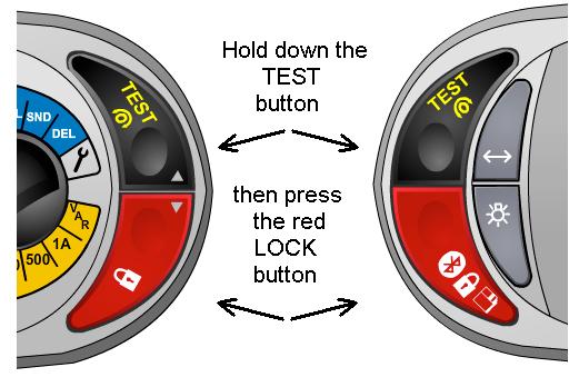 To release the Locked on insulation test, press the TEST button. Warning: The test voltage will be permanently present on the test probes or crocodile clips when in the locked position.