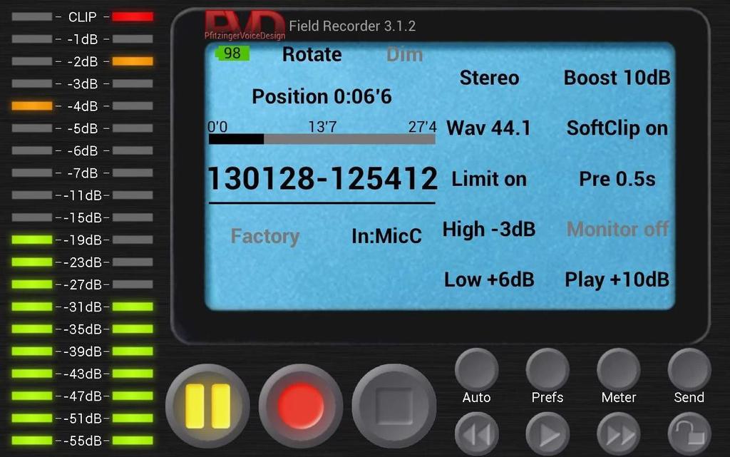 Mono Figure 2: Screenshot of the Pfitzinger Voice Design field recorder. The Mono setting has to e used instead of Stereo.