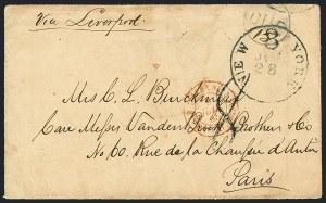 Very Fine, carried by Cunarder Persia, arriving Queenstown May 4 Summerville S.C. to Paris, France, "Due 15" circular handstamp with numerals in manuscript on cover with original letter datelined "Summerville (S.
