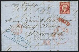 France, 1860, 80c Rose on Pinkish (20; Yvert 17B). Tied by diamond of dots cancel, red Le Havre Aug.