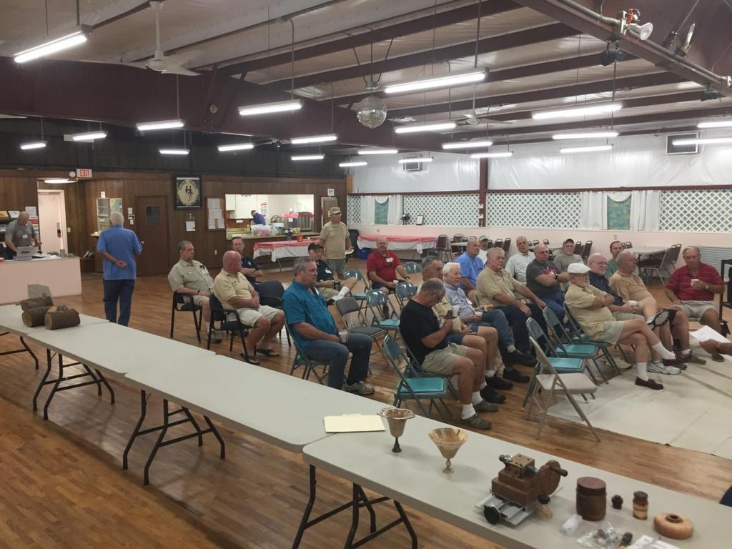 Artistic Woodturners Meeting of 12 August 2017 Meeting was called to order by Norm Freeman. One visitor, Mike Francis, president of Azalea Woodturners, was recognized. 25 members attended.