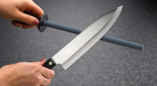 Unlike using a conventional steel that trues a knife s blade, the Norton steel removes metal thus imparting a new edge.